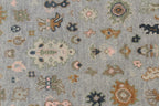 Gray Ivory Hand-Knotted Oushak Wool Rug, Modern Turkish Muted Pastel Area Rug