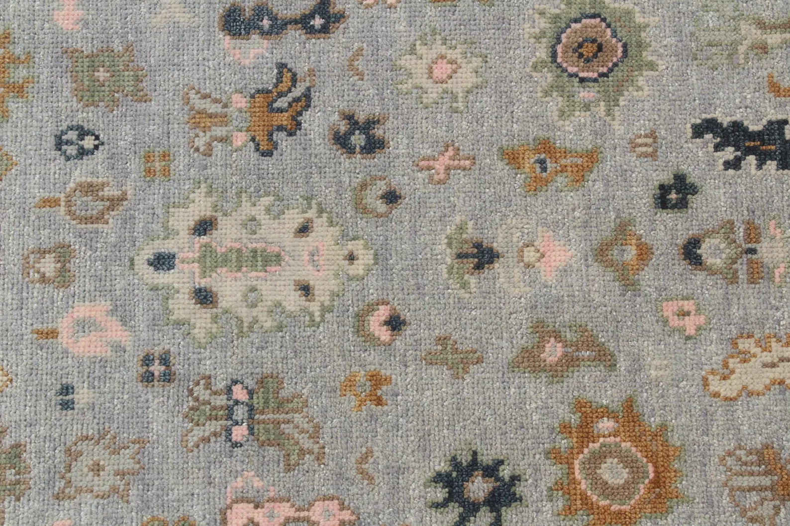 Gray Ivory Hand-Knotted Oushak Wool Rug, Modern Turkish Muted Pastel Area Rug