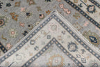 Gray Ivory Hand-Knotted Oushak Wool Rug, Modern Turkish Muted Pastel Area Rug