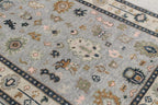 Gray Ivory Hand-Knotted Oushak Wool Rug, Modern Turkish Muted Pastel Area Rug