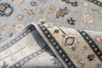 Gray Ivory Hand-Knotted Oushak Wool Rug, Modern Turkish Muted Pastel Area Rug