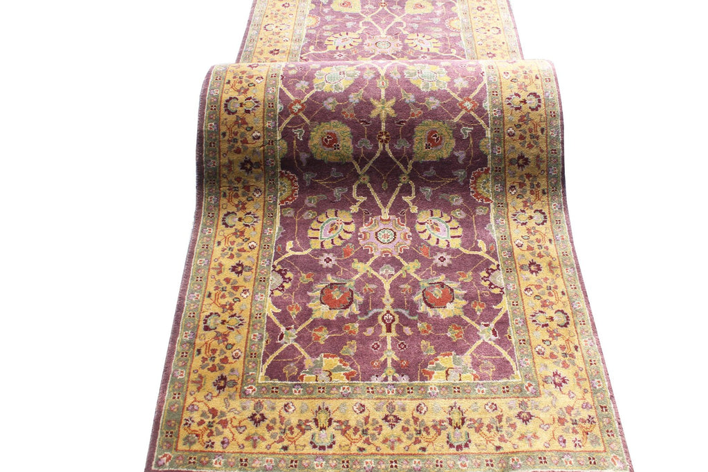 11 ft Antique Style Purple Gold Oushak Runner, hallway Runner Turkish Rug