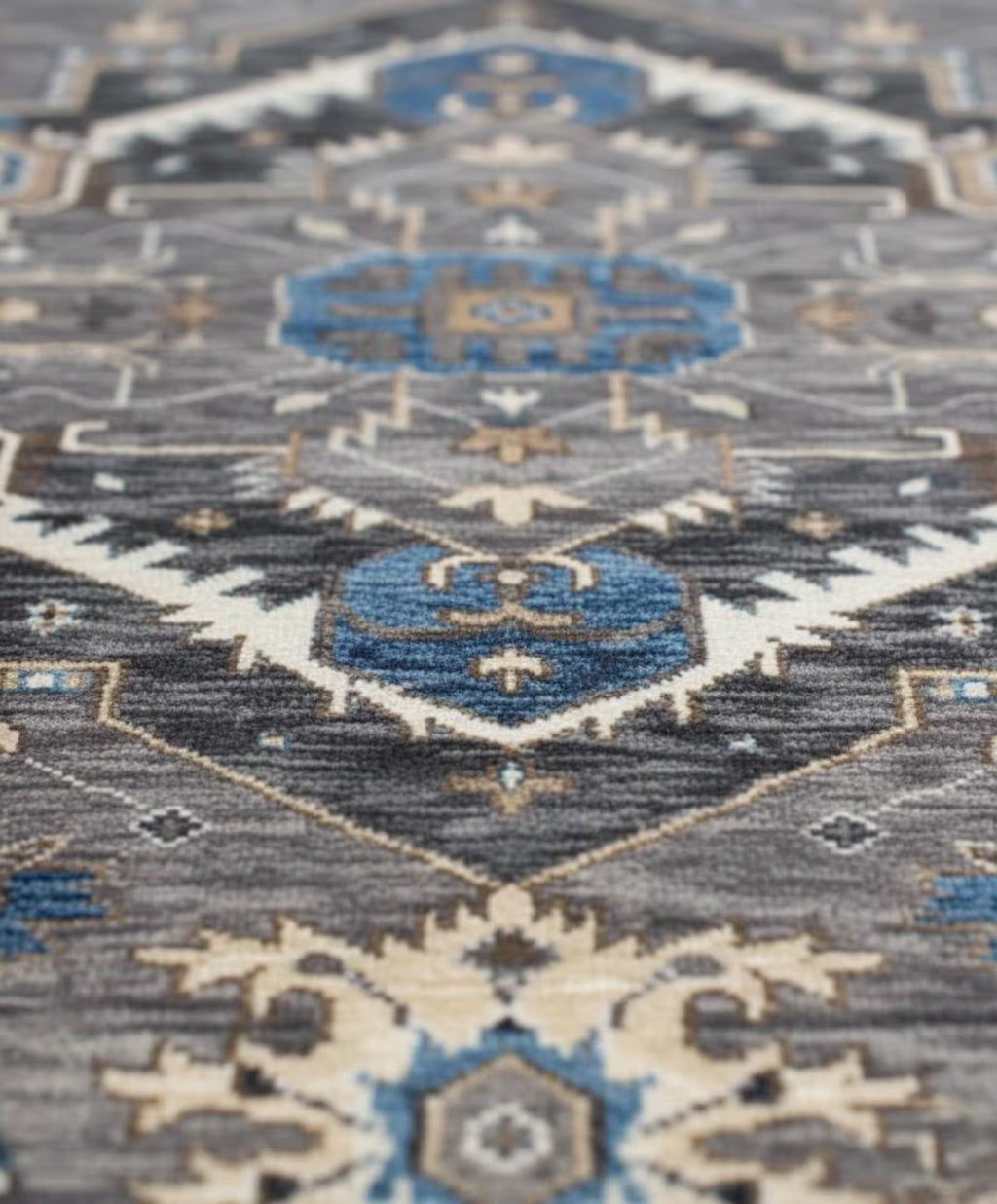 Grey Denim Hand Knotted Persian Heriz Serapi wool rug