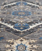 Grey Denim Hand Knotted Persian Heriz Serapi wool rug