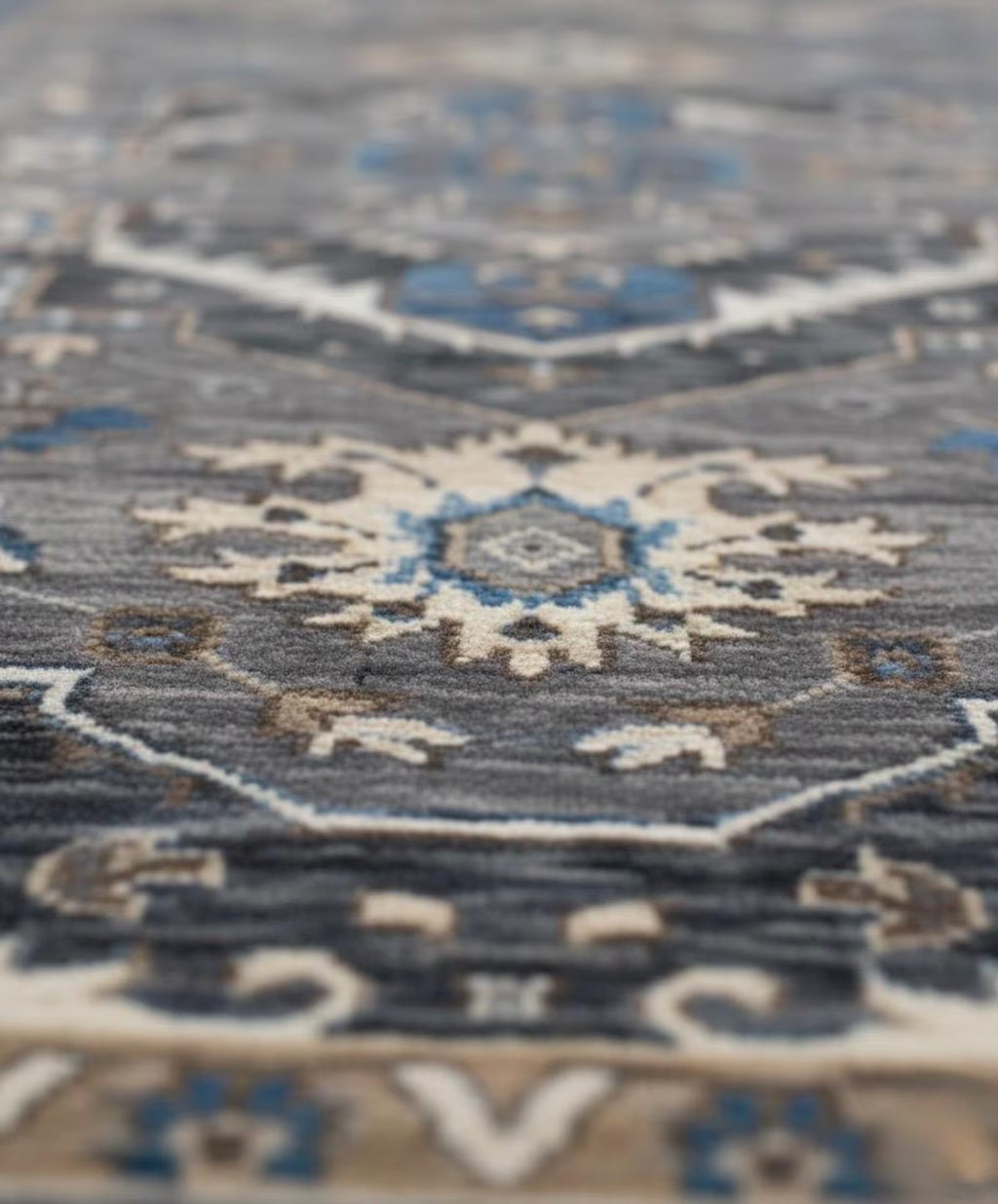 Grey Denim Hand Knotted Persian Heriz Serapi wool rug