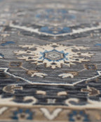 Grey Denim Hand Knotted Persian Heriz Serapi wool rug