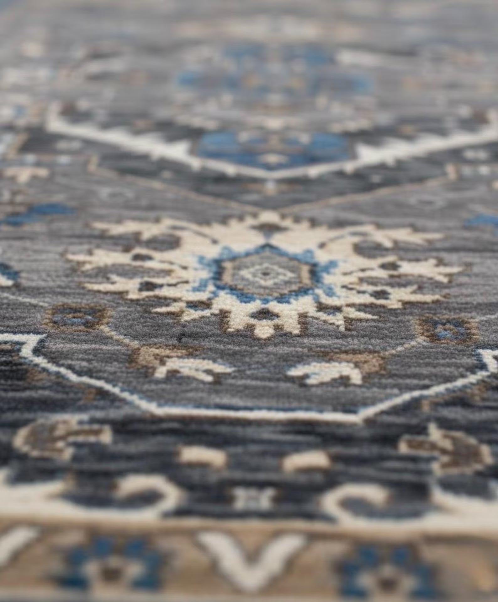 Grey Denim Hand Knotted Persian Heriz Serapi wool rug