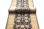 12 ft long Traditional oriental Style, Black & Gold New Zealand Wool Runner Rug