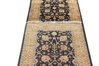12 ft long Traditional oriental Style, Black & Gold New Zealand Wool Runner Rug