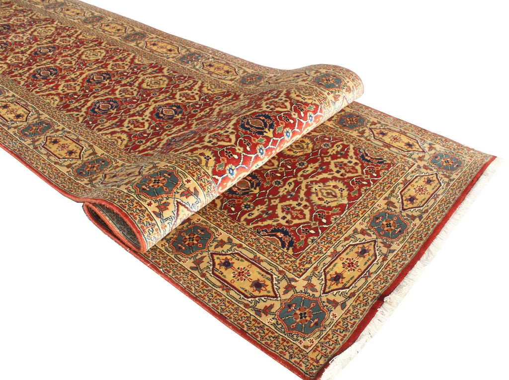 14 ft Extra Long Persian Runner Rug, Traditional Red Blue Gallery Rug, Antique Style Runner