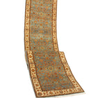 13 ft Long runner, Vintage Persian Style Hallway Runner, Sage Green Blue Oriental Long Runner
