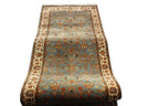 13 ft Long runner, Vintage Persian Style Hallway Runner, Sage Green Blue Oriental Long Runner