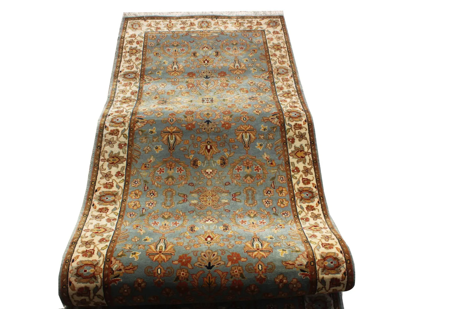 13 ft Long runner, Vintage Persian Style Hallway Runner, Sage Green Blue Oriental Long Runner