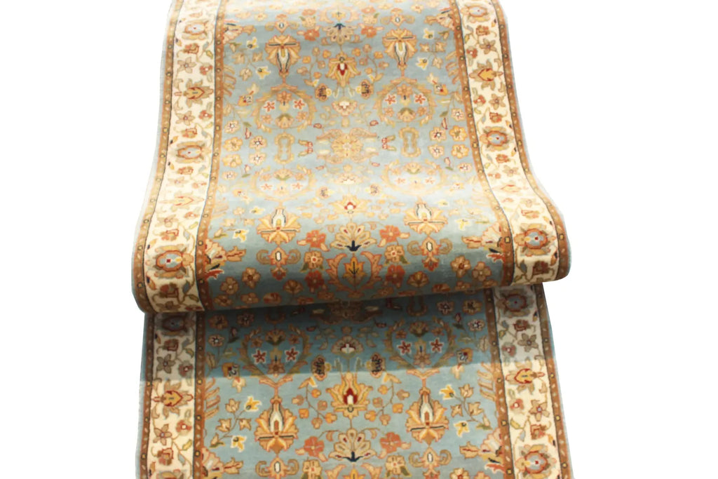 13 ft Long runner, Vintage Persian Style Hallway Runner, Sage Green Blue Oriental Long Runner