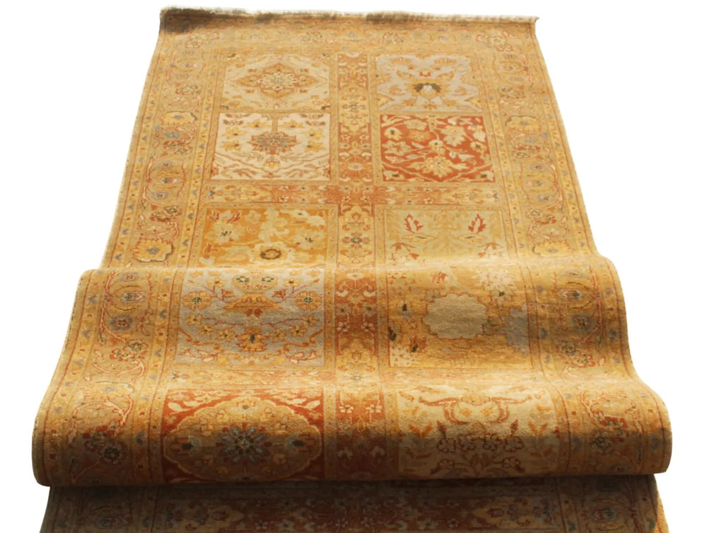 10 ft Traditional Gold Orange Vintage Style Gallery Rug, Extra Long Kitchen Runner
