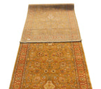 10 Ft Traditional Runner, Gold Wool Rug, Vintage Floral Persian Style Hallway Carpet