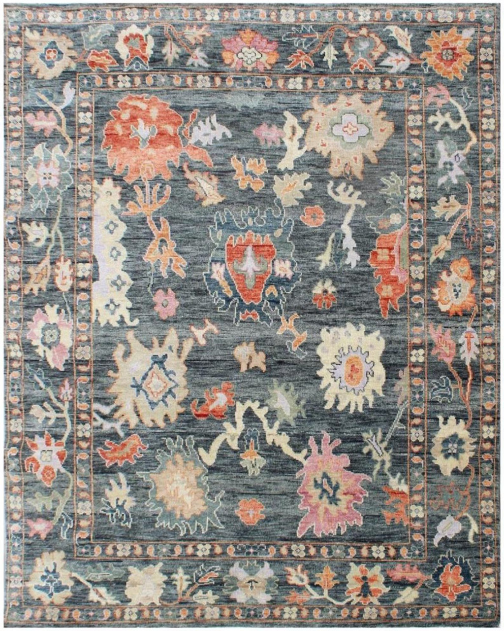 8x11 ft Charcoal Hand-Knotted Oushak Wool Rug | Custom Sizes