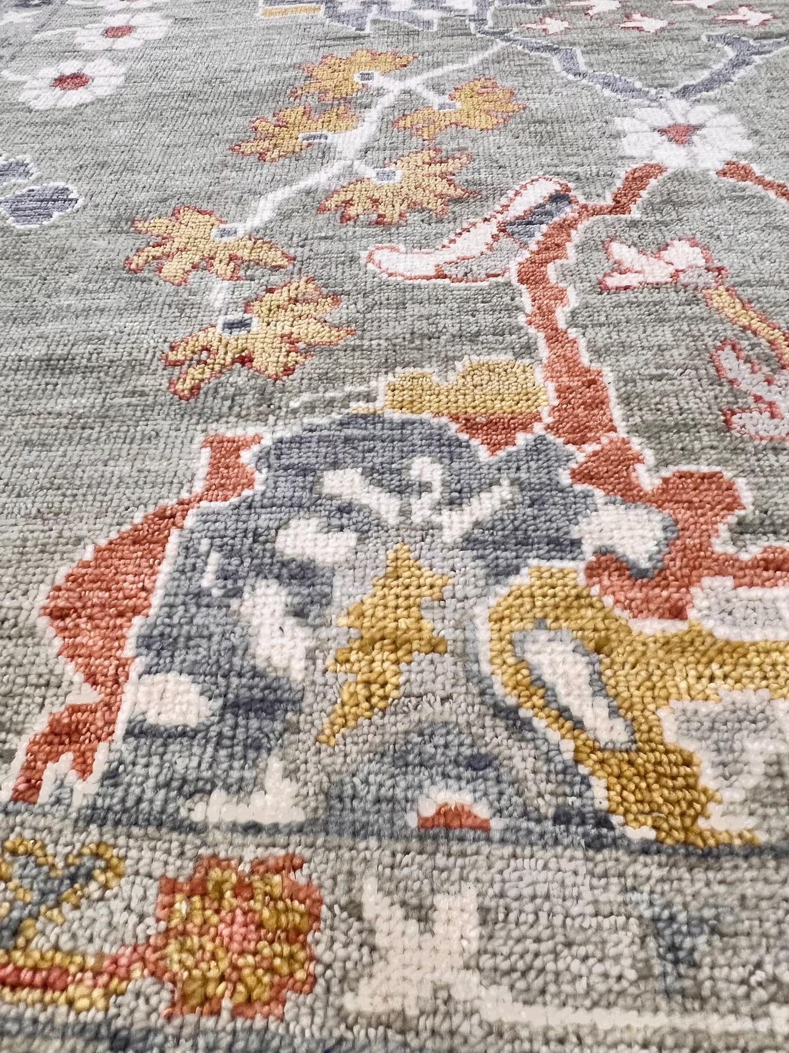 Bohemian Sage & Denim Hand-Knotted Oushak Wool Rug for living room