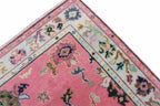 Hand Knotted Pink Oushak Wool Rug, Vintage Turkish Style