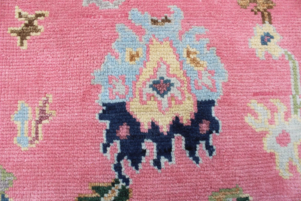 Hand Knotted Pink Oushak Wool Rug, Vintage Turkish Style