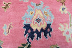 Hand Knotted Pink Oushak Wool Rug, Vintage Turkish Style
