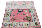 Hand Knotted Pink Oushak Wool Rug, Vintage Turkish Style