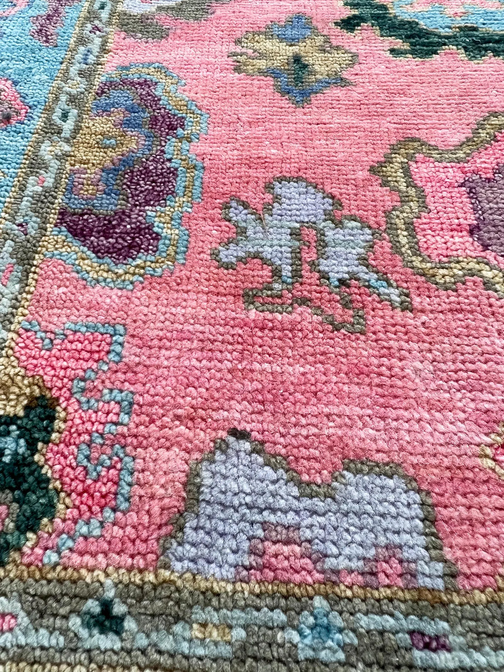 Hand Knotted Pink Oushak Rug Turkish Wool Area Rug