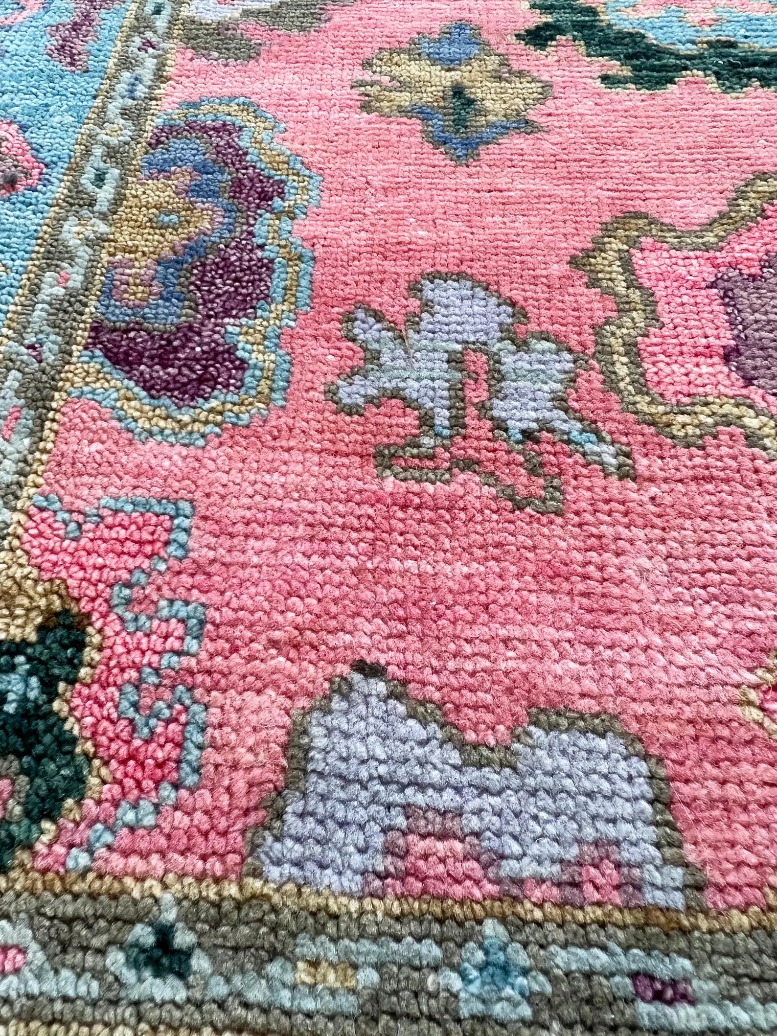 Hand Knotted Pink Oushak Rug Turkish Wool Area Rug