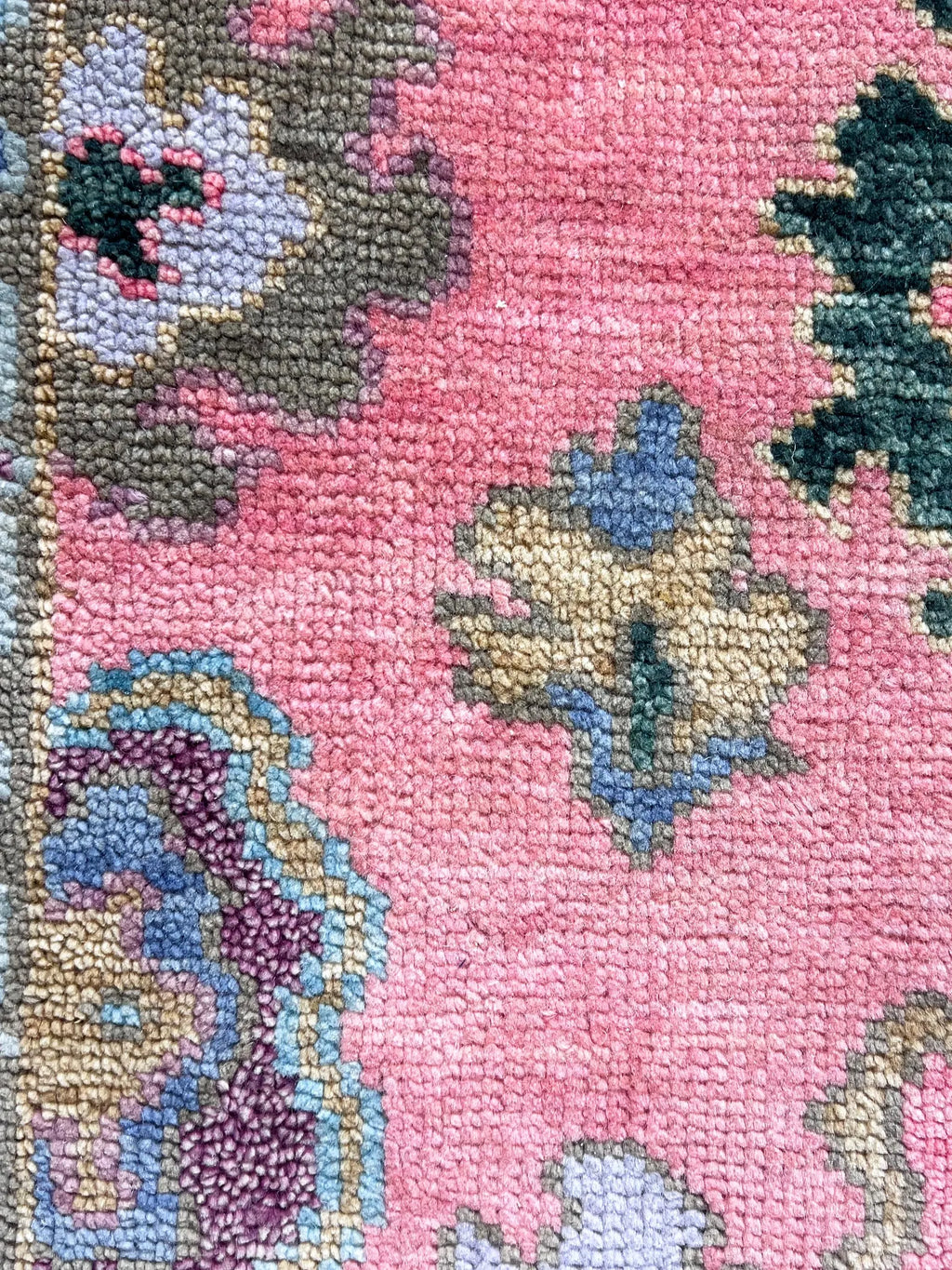 Hand Knotted Pink Oushak Rug Turkish Wool Area Rug