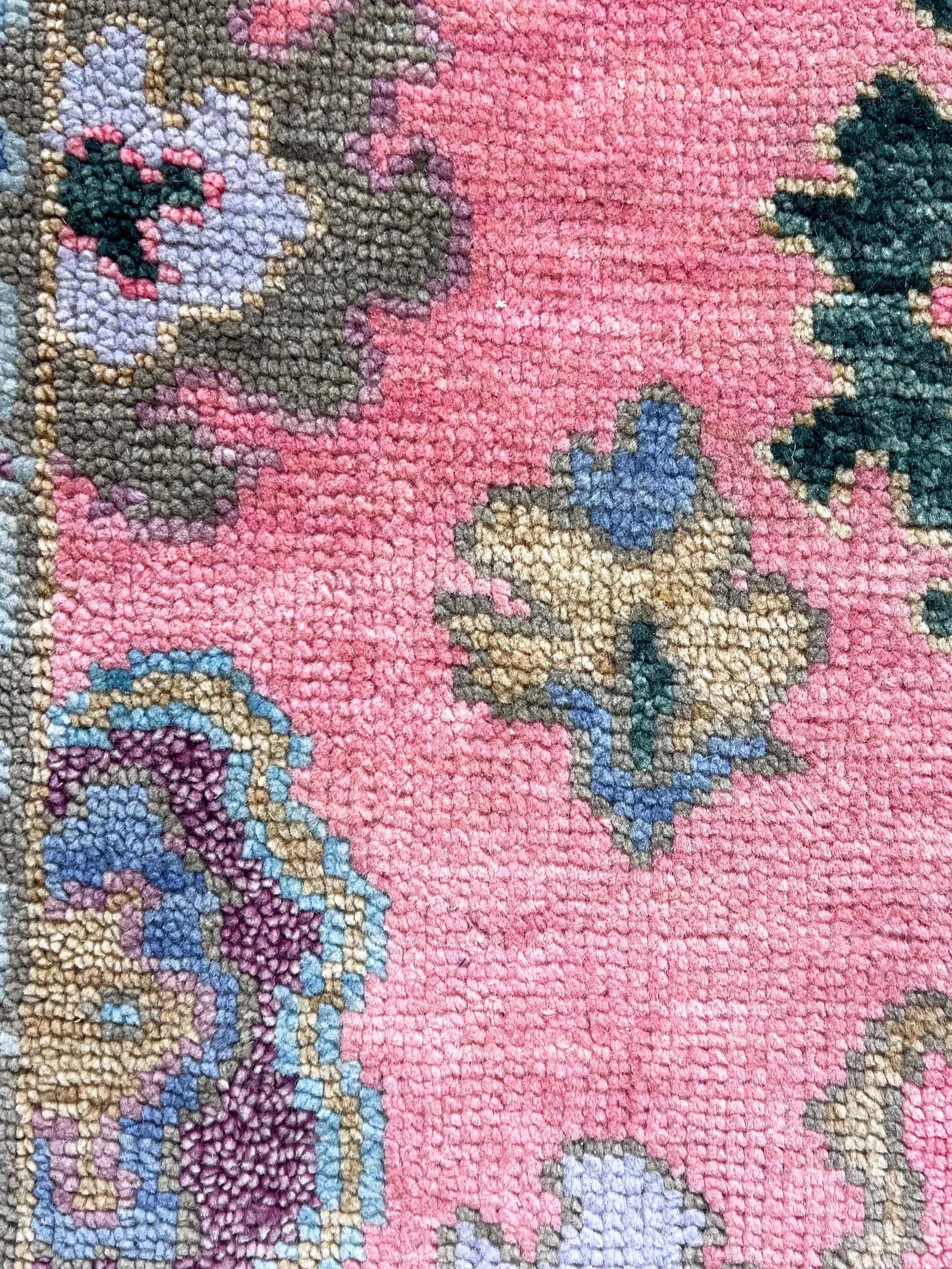Hand Knotted Pink Oushak Rug Turkish Wool Area Rug