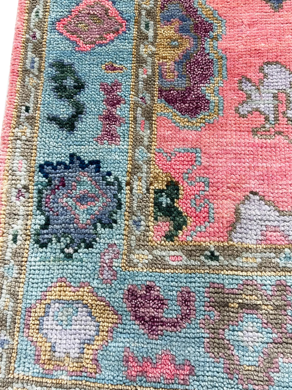 Hand Knotted Pink Oushak Rug Turkish Wool Area Rug