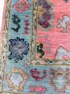 Hand Knotted Pink Oushak Rug Turkish Wool Area Rug