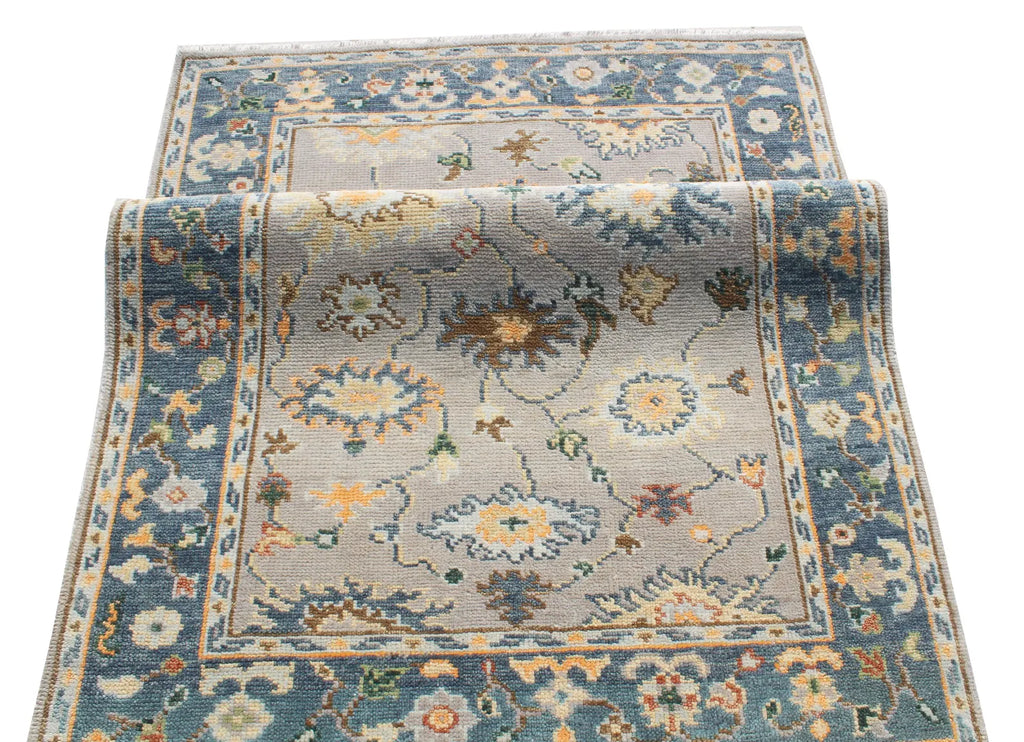 Hand Knotted Oushak Rug Grey Turkish Wool Area Rug