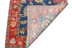 Hand Knotted Oushak Rug Blue Rust Turkish Wool Area Rug