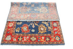 Hand Knotted Oushak Rug Blue Rust Turkish Wool Area Rug