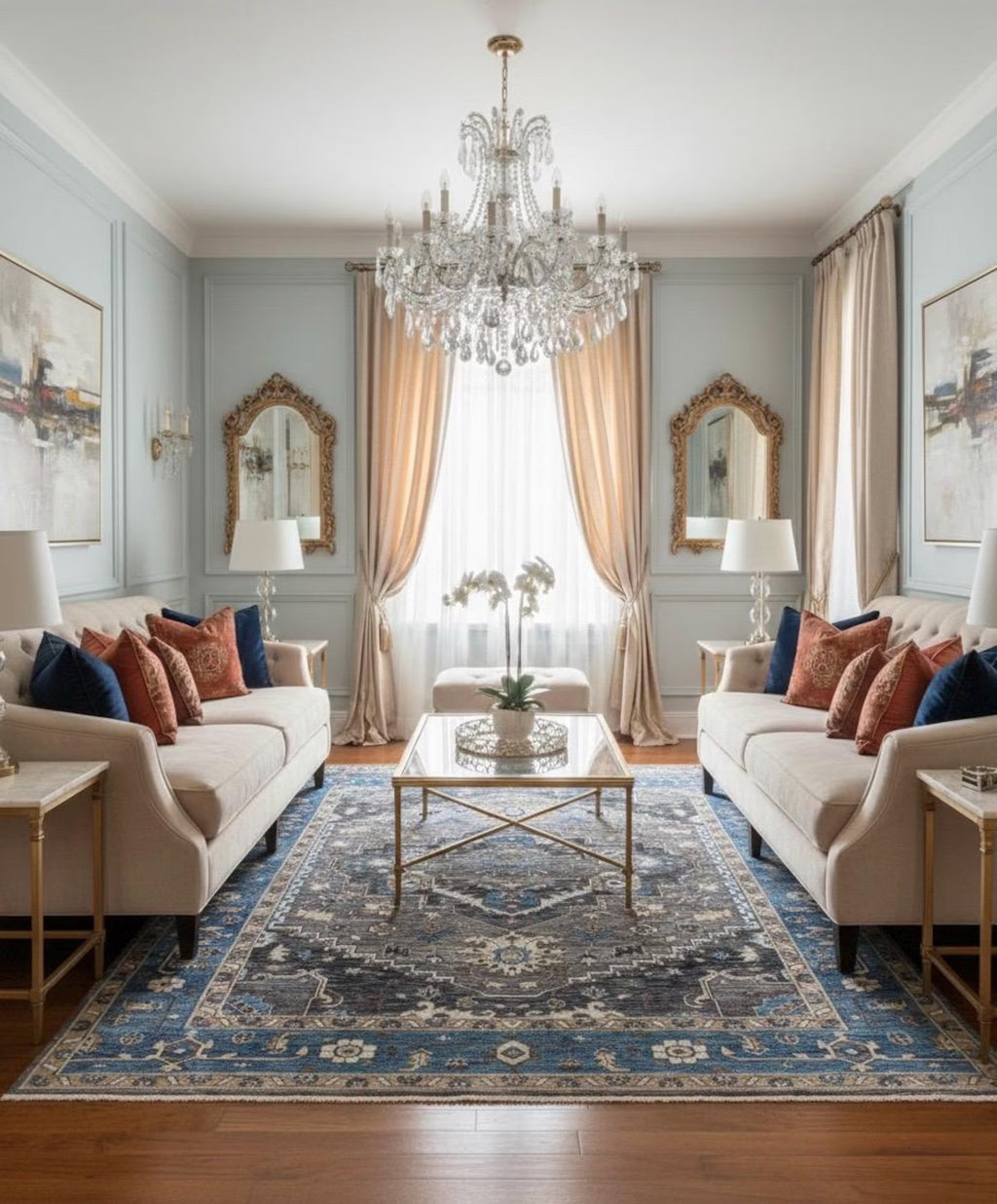 Grey Denim Hand Knotted Persian Heriz Serapi wool rug