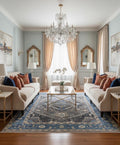 Grey Denim Hand Knotted Persian Heriz Serapi wool rug