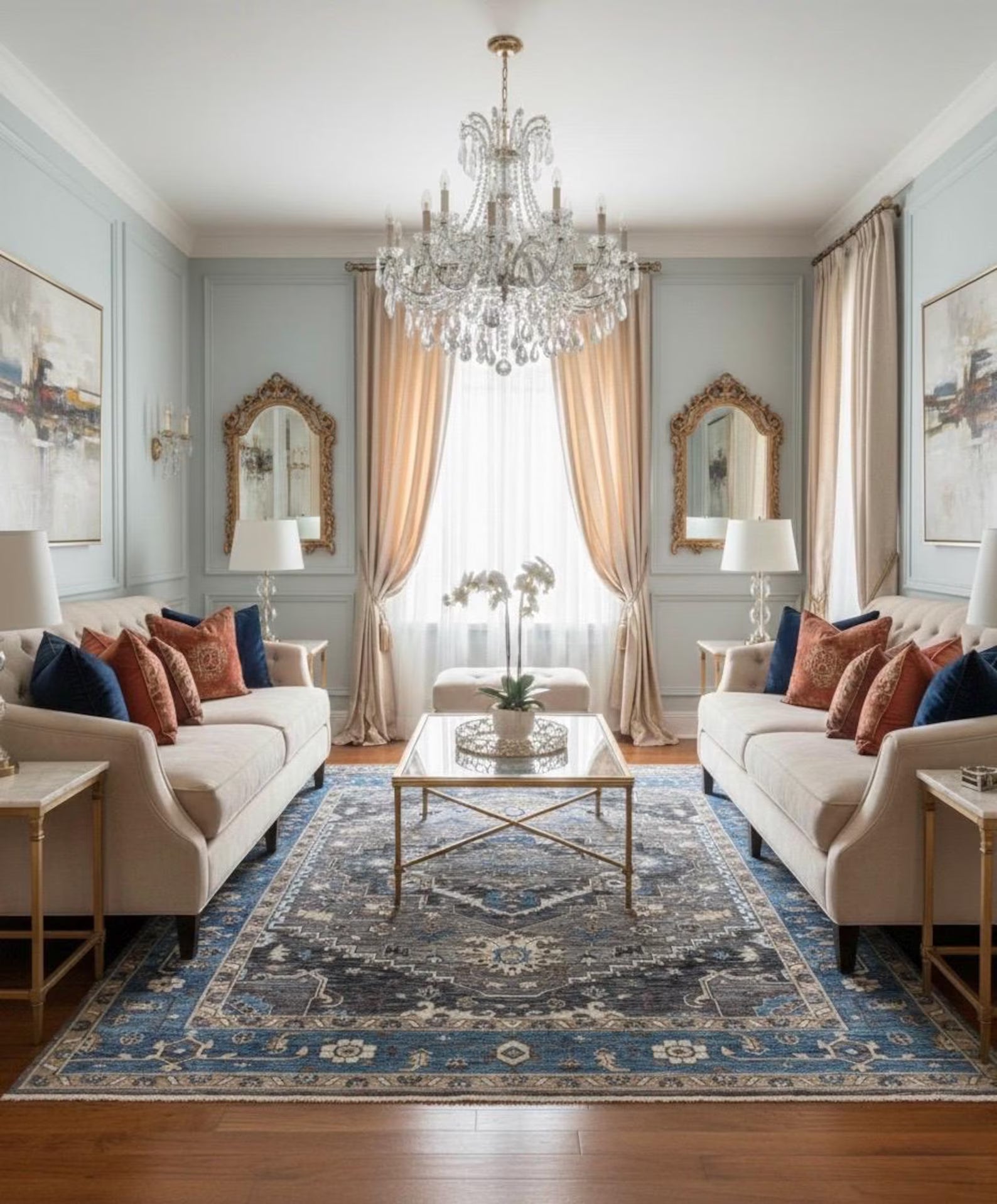 Grey Denim Hand Knotted Persian Heriz Serapi wool rug
