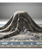 Grey Denim Hand Knotted Persian Heriz Serapi wool rug