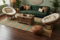 Handwoven Striped Jute Rug - 5x8 ft Natural & Aqua Boho Area Rug
