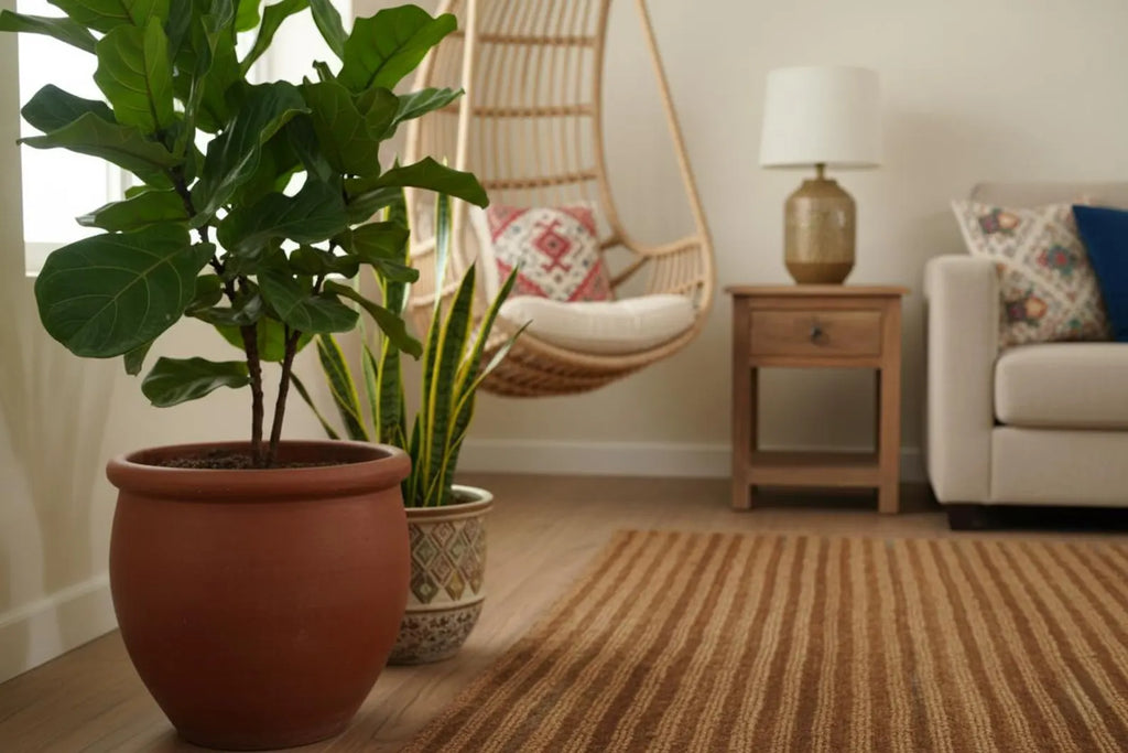 Natural Jute 6x8 Handwoven Area Rug, Textured Waffle Weave Brown with Gray accents