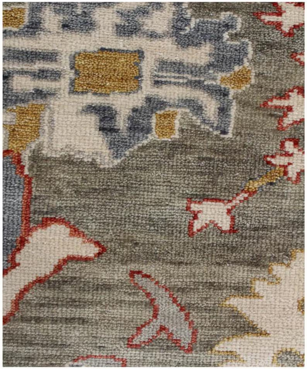 Bohemian Sage & Denim Hand-Knotted Oushak Wool Rug for living room