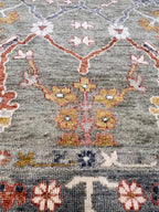 Bohemian Sage & Denim Hand-Knotted Oushak Wool Rug for living room