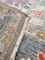 Bohemian Sage & Denim Hand-Knotted Oushak Wool Rug for living room