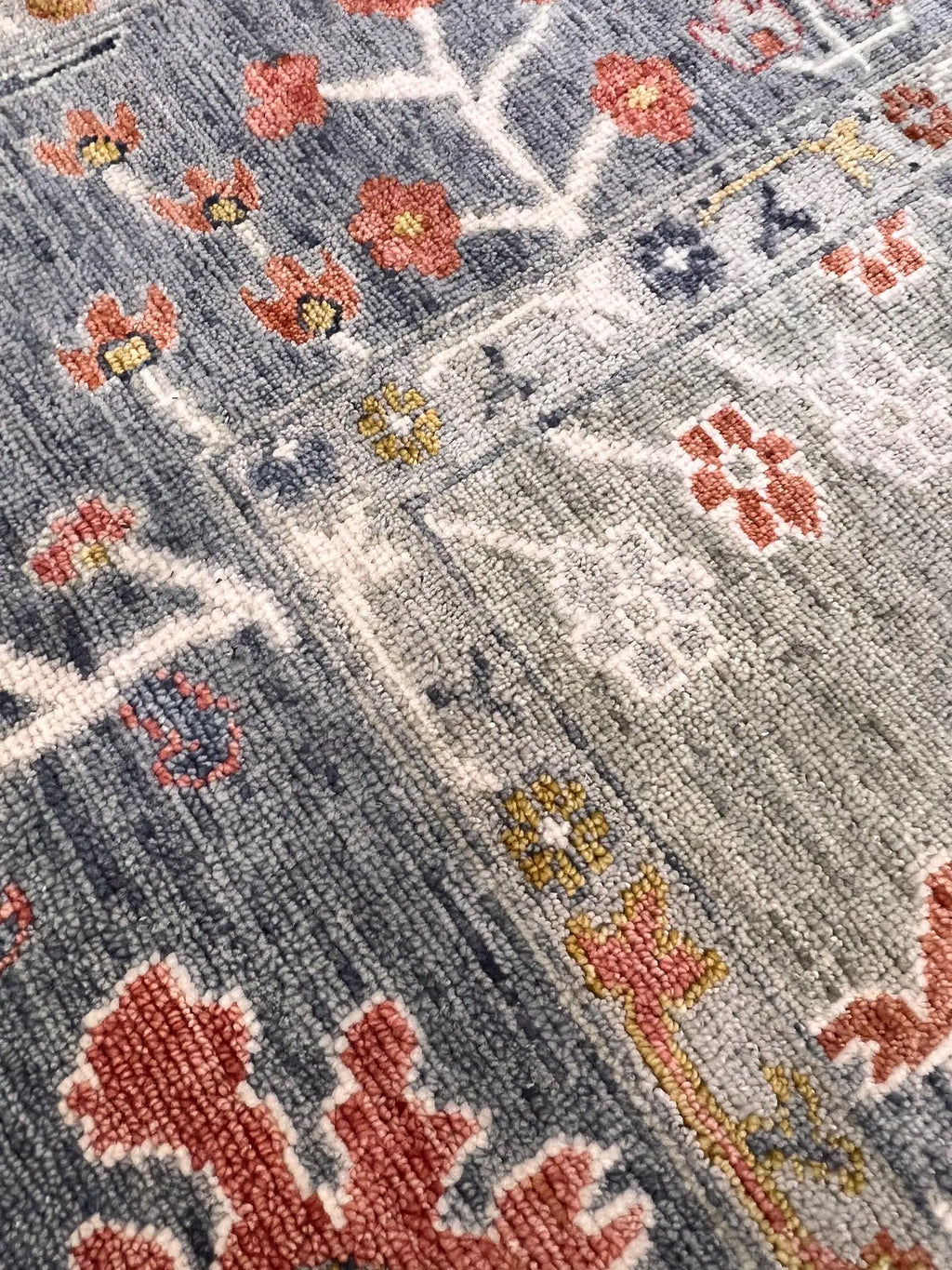 Bohemian Sage & Denim Hand-Knotted Oushak Wool Rug for living room