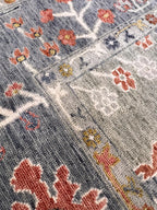 Bohemian Sage & Denim Hand-Knotted Oushak Wool Rug for living room