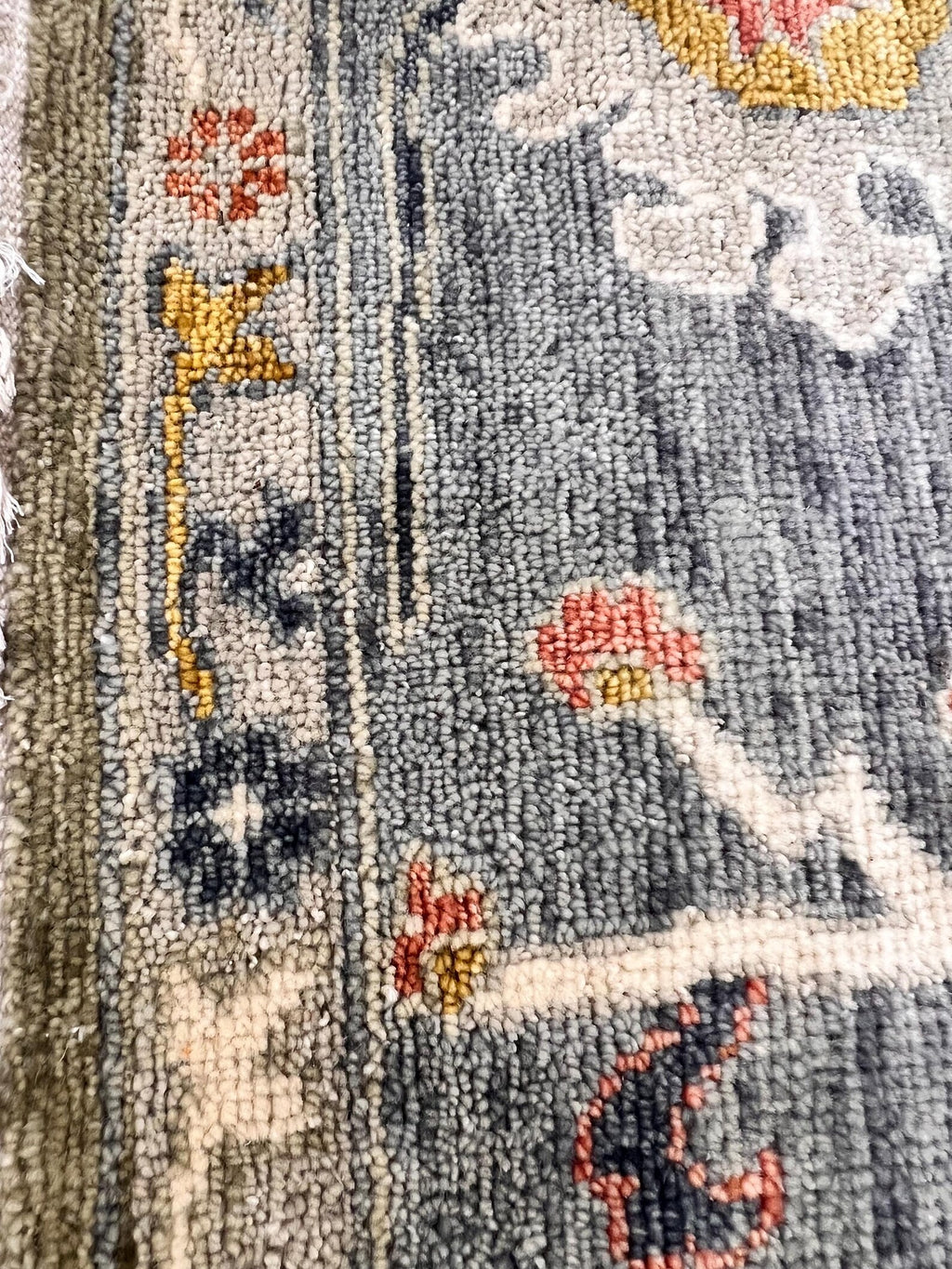 Bohemian Sage & Denim Hand-Knotted Oushak Wool Rug for living room