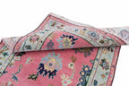 Hand Knotted Pink Oushak Wool Rug, Vintage Turkish Style