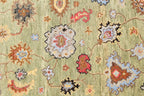Hand Knotted Sage Green Oushak Rug, Large Floral Wool Area Rug