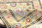 Hand Knotted Sage Green Oushak Rug, Large Floral Wool Area Rug